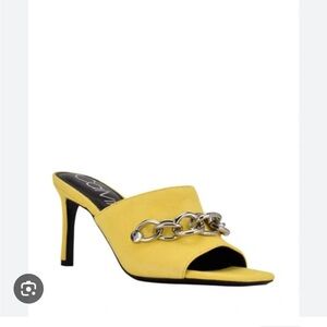 Yellow Chain Detail Heeled Mules